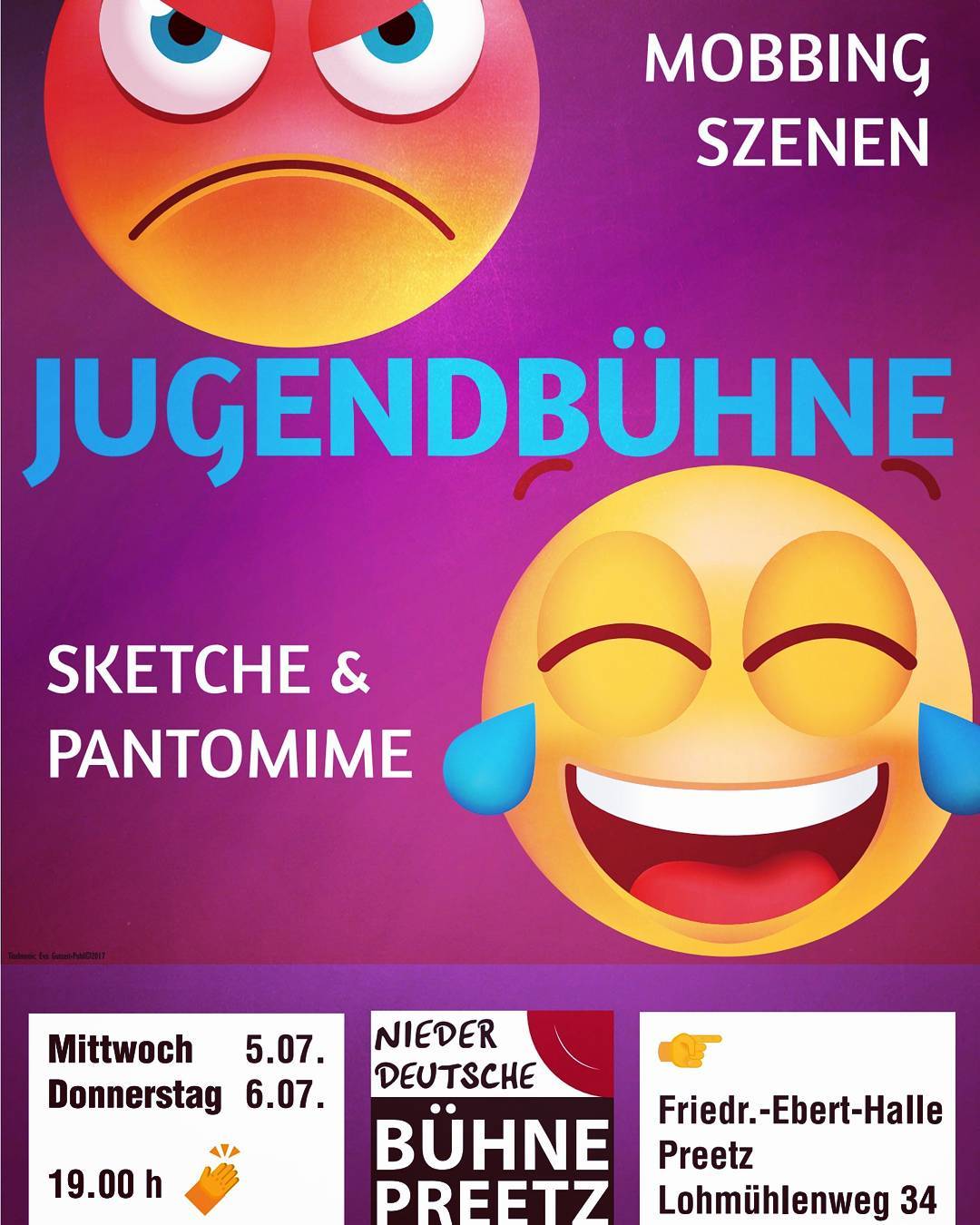 629094230_18444659278107197_605436898424750029_n Aufgepasst! Unsere Jugendbühne führt am 05. & 06.07 um 19.00 Uhr in der Friedrich Ebert Halle ein Programm zu dem Thema "Mobbing" auf. Verpasst nicht wie unsere jüngsten Darsteller euch dieses wichtige und aktuelle Thema nahebringen und euch mit einem unglaublichen Abendprogramm verzaubern! #niederdeutschebühnepreetz #jugendbühne #dersmileygucktaberböse #preetz #abendfüllendesprogramm #vorfreude #plattdeutsch