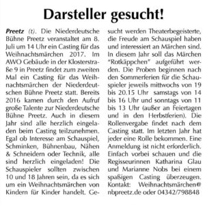 Casting am Samstag um 14.00 Uhr in der Klosterstr. 9 in Preetz #niederdeutschebühnepreetz #casting #weihnachtsmärchen #wirsuchendich #theater #jugendliche #kinder #vorfreude #weihnachtsmärchen2017 #reporter #kommtvorbei