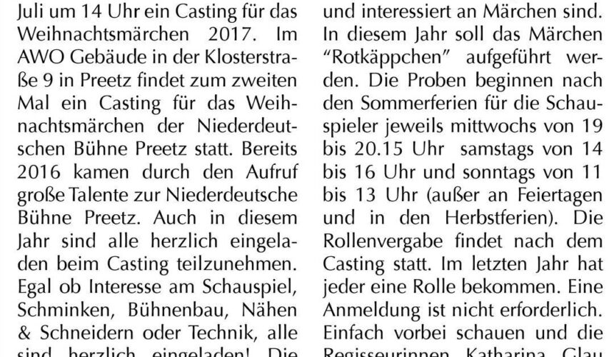 Casting am Samstag um 14.00 Uhr in der Klosterstr. 9 in Preetz #niederdeutschebühnepreetz #casting #weihnachtsmärchen #wirsuchendich #theater #jugendliche #kinder #vorfreude #weihnachtsmärchen2017 #reporter #kommtvorbei